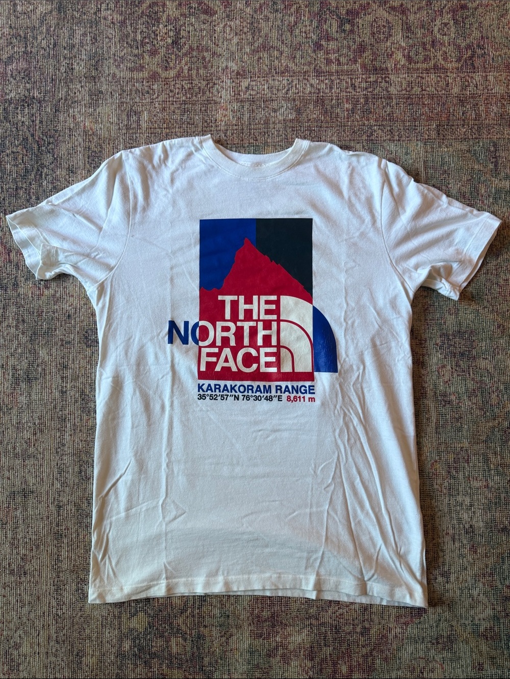 The North Face White Short-Sleeve Tee with Red and Blue Graphic